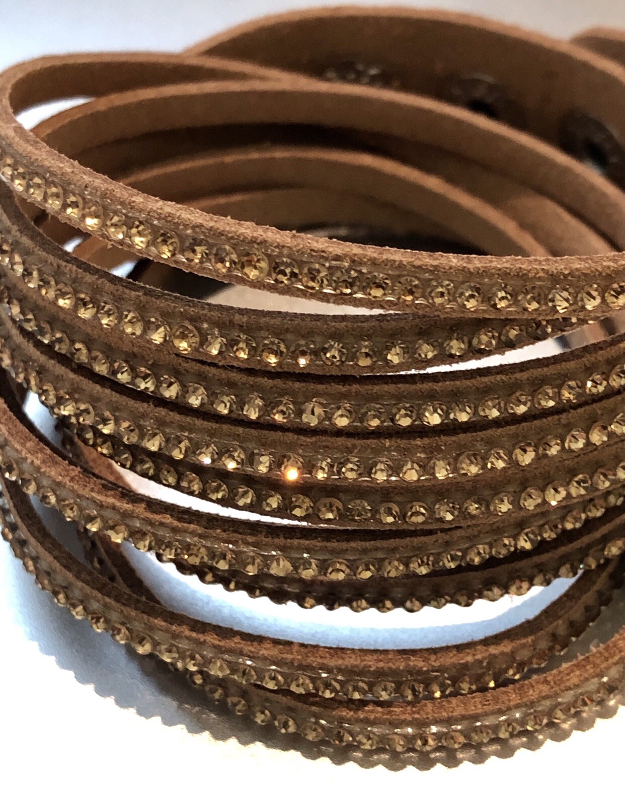 Slake Double Wrap Bracelet Dark Tan Crystal Alcantara® Leather Designer Style