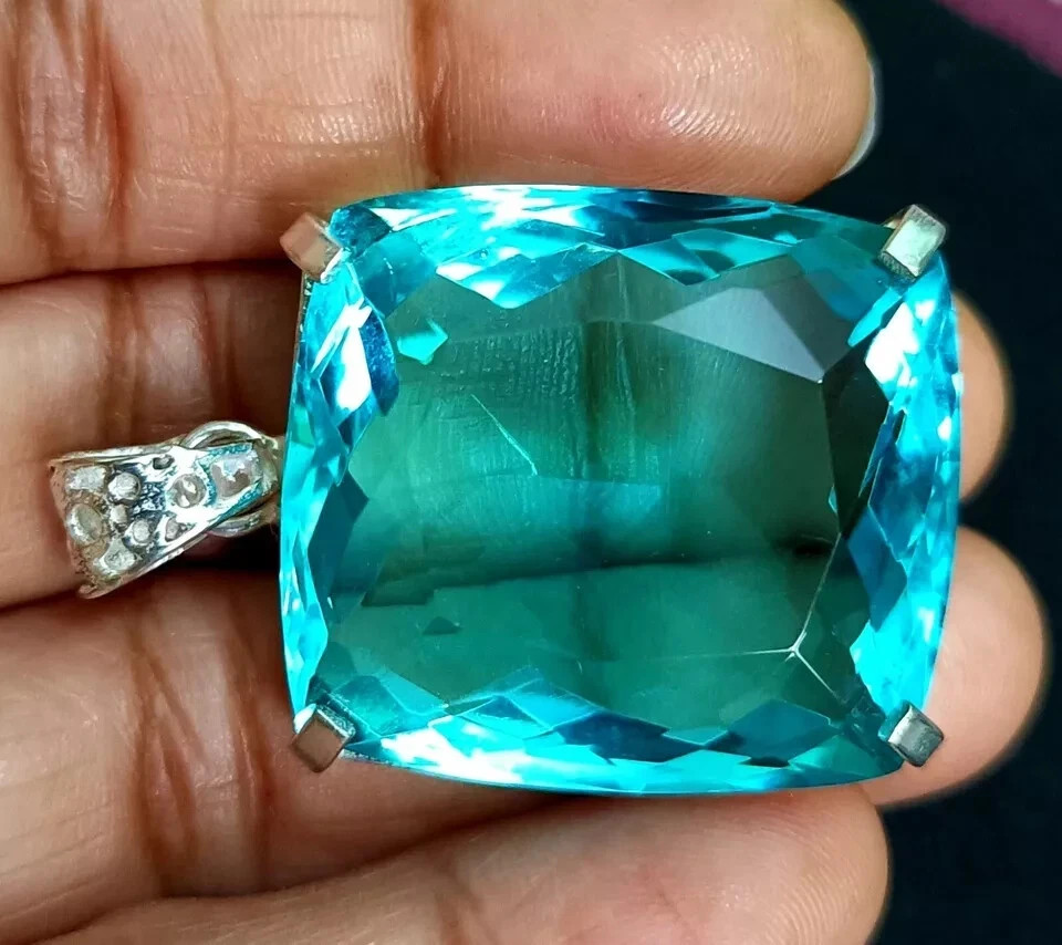 Natural 100 Ct+ EGL Certified Blue Topaz Loose Gemstone 925 Solid Silver Pendant