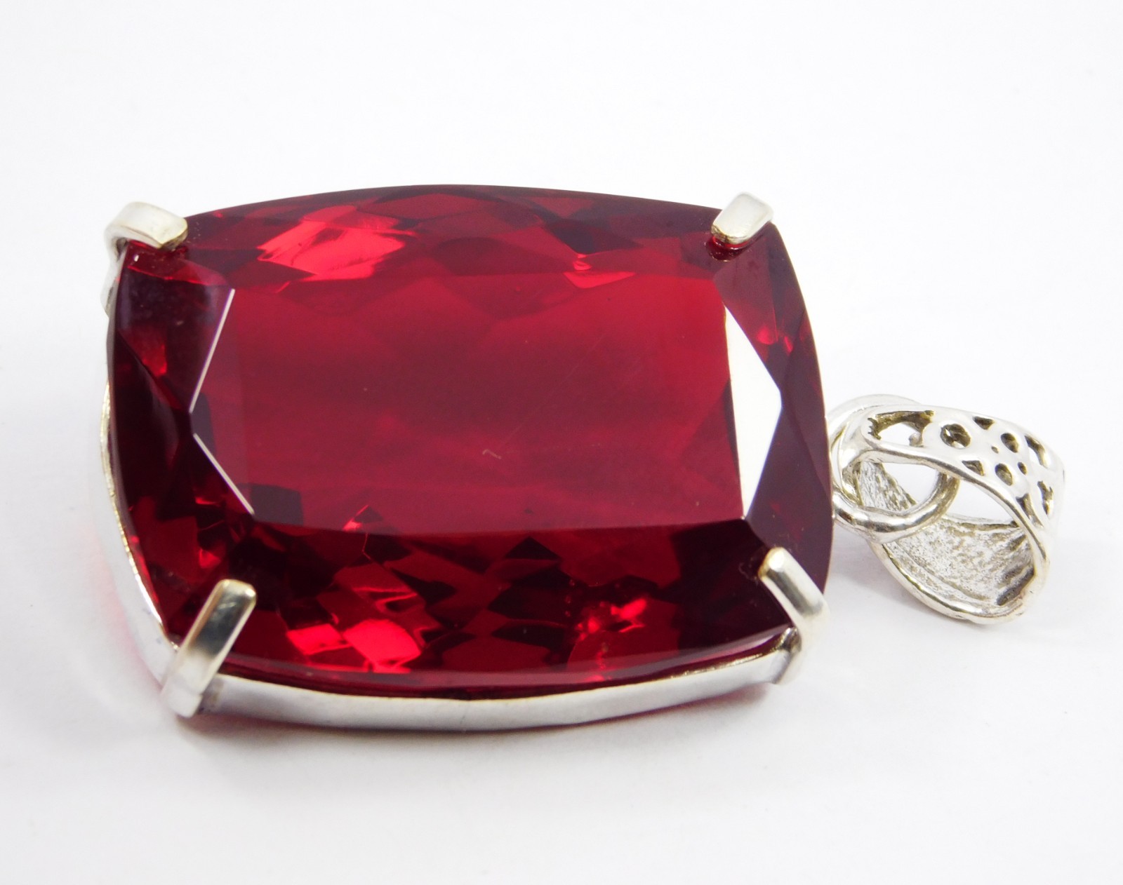 Pendant Solid Silver 99.20 Ct Natural Red Topaz Cushion Cut Brazilian Gemstone
