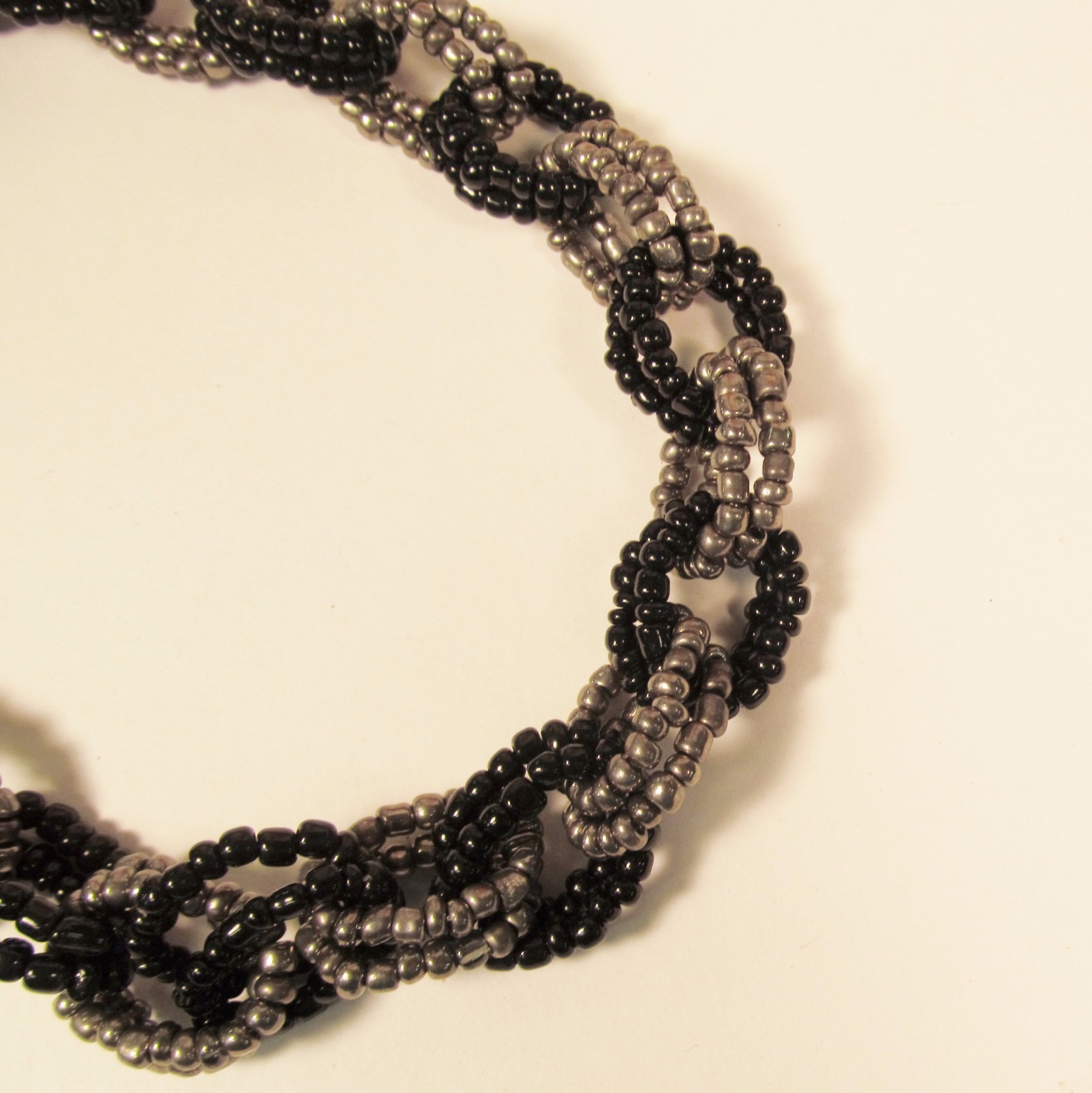 34″ Black Silver Long Multi Strand Boho Handmade Seed Bead Statement Necklace