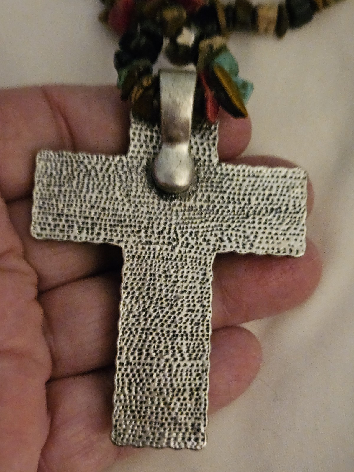 Cross Pendant Necklace & Earrings Set, Colorful Chip Stone Beads Fashion Jewelry