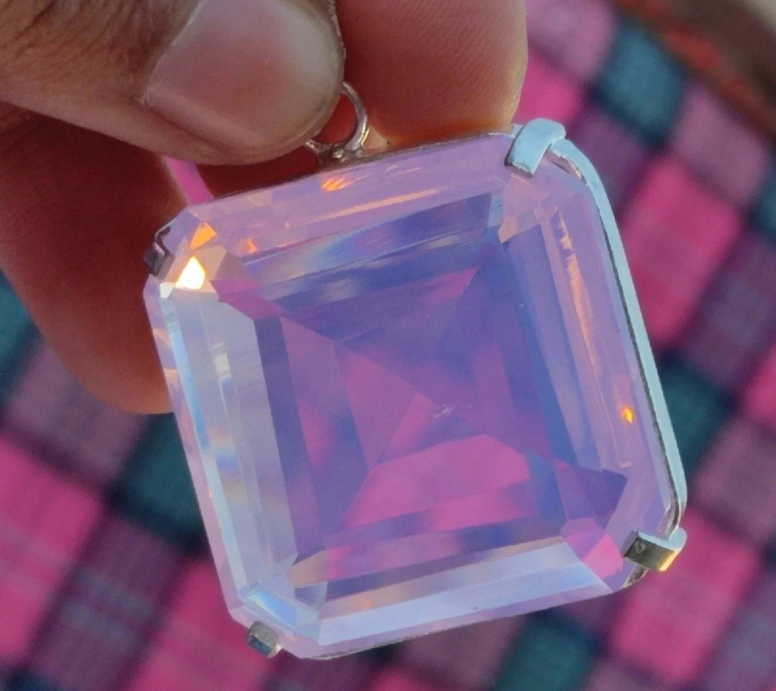 74 Ct Natural Pink Opal Asscher Cut 925 Solid Sterling Silver Pendant Gems 20