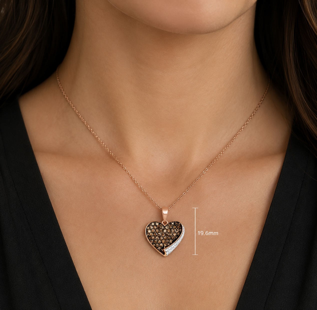 10k Rose Gold Brown & White Diamond Heart Love Pendant .85Ct