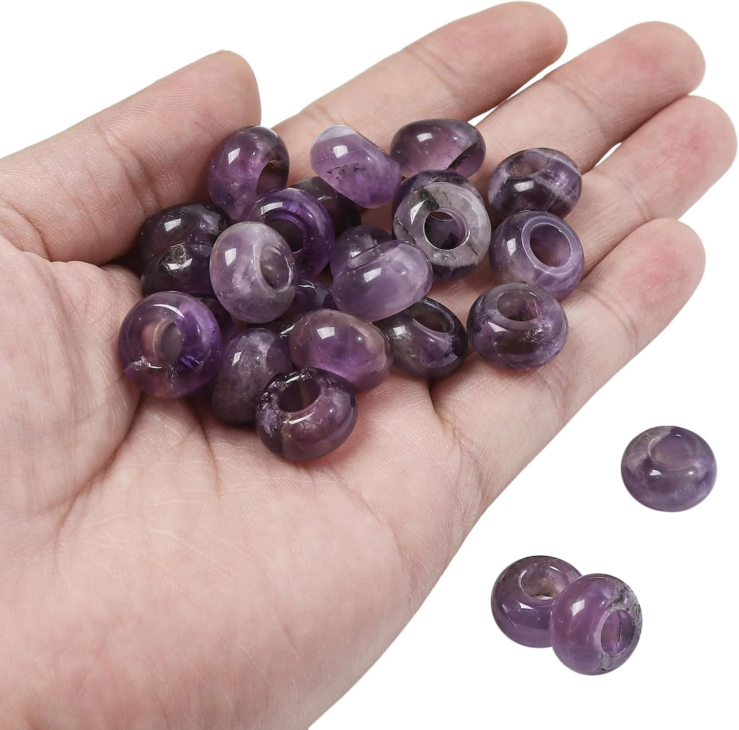 25Pcs Large Hole (5-6Mm) Rondelle Gemstone European Bead for Charm Bracelet, Jew
