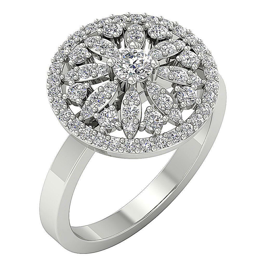Designer Right Hand Engagement Ring SI1 G 1.15 Ct Natural Diamond 14K White Gold
