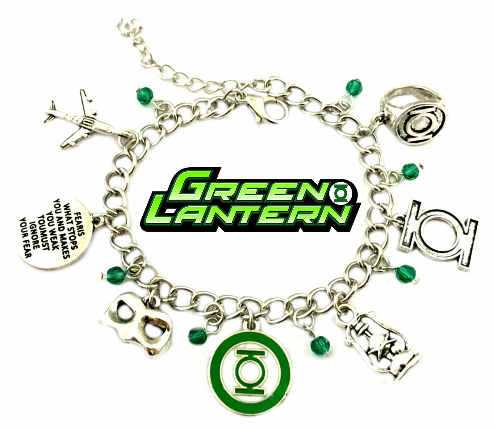 Green Lantern Logo Charms Bracelet Superhero Novelty Jewelry Comics Movies Films