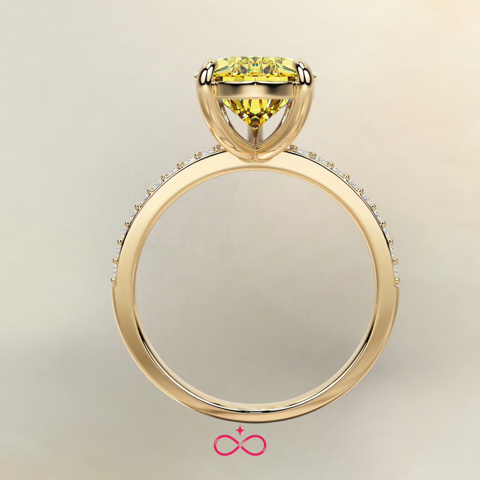 18K Yellow Gold IGI Lab Created Fancy Vivid Yellow Diamond Ring 3.16 CT Pear Cut
