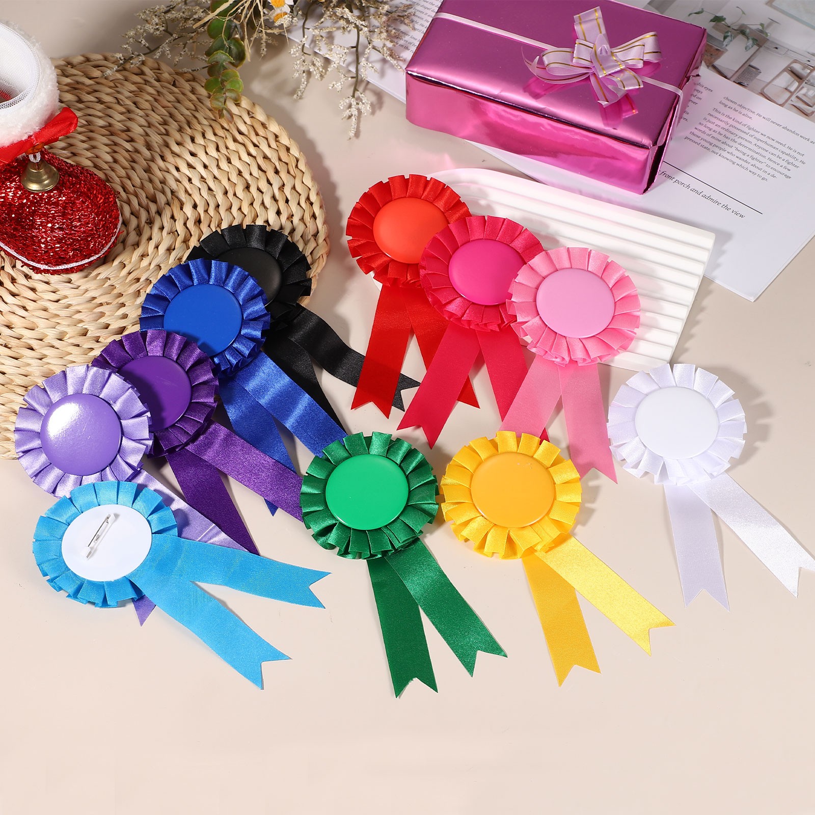 Blank Award Ribbon Prize, 12Pcs Party Badge Brooch for Women, White