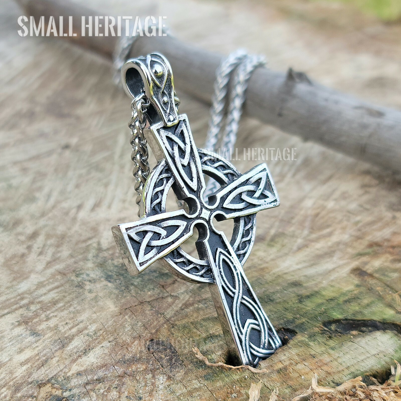Stainless Steel Irish Celtic Cross Necklace Norse Viking Knot Large Pendant Men