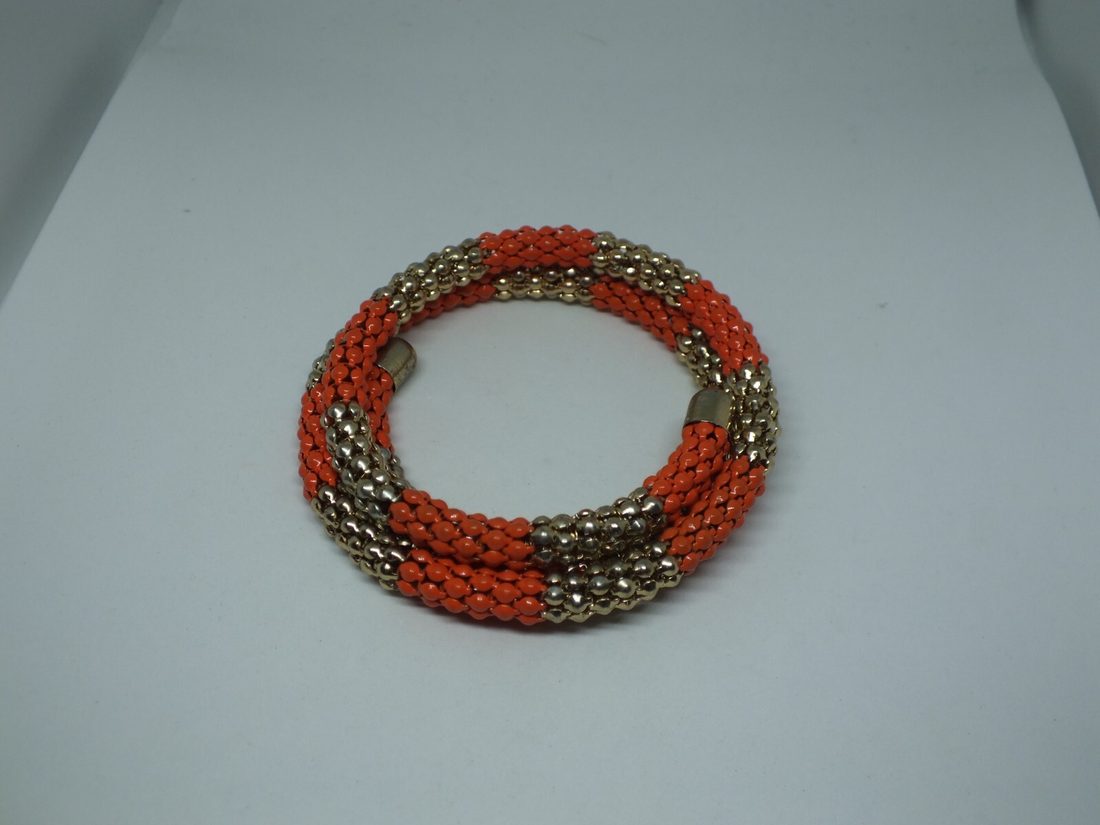 Beautiful Wrap Bracelet Orange Gold Metal Beads 7/8″ Wide x 2 1/4″ ID NICE