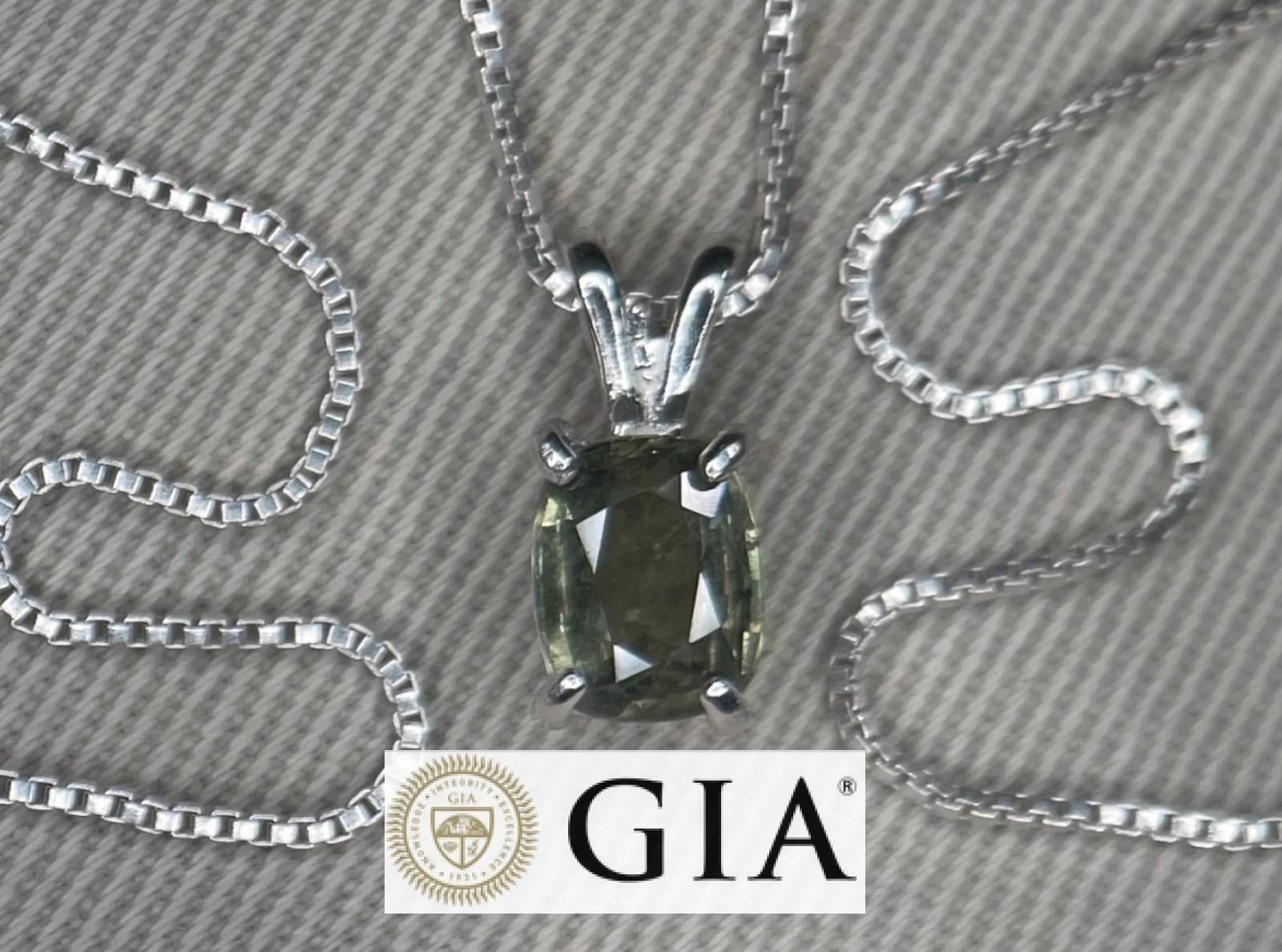 Unheated GIA Certified Green Sapphire 1.37 Ct Pendant Necklace Jewelry U148