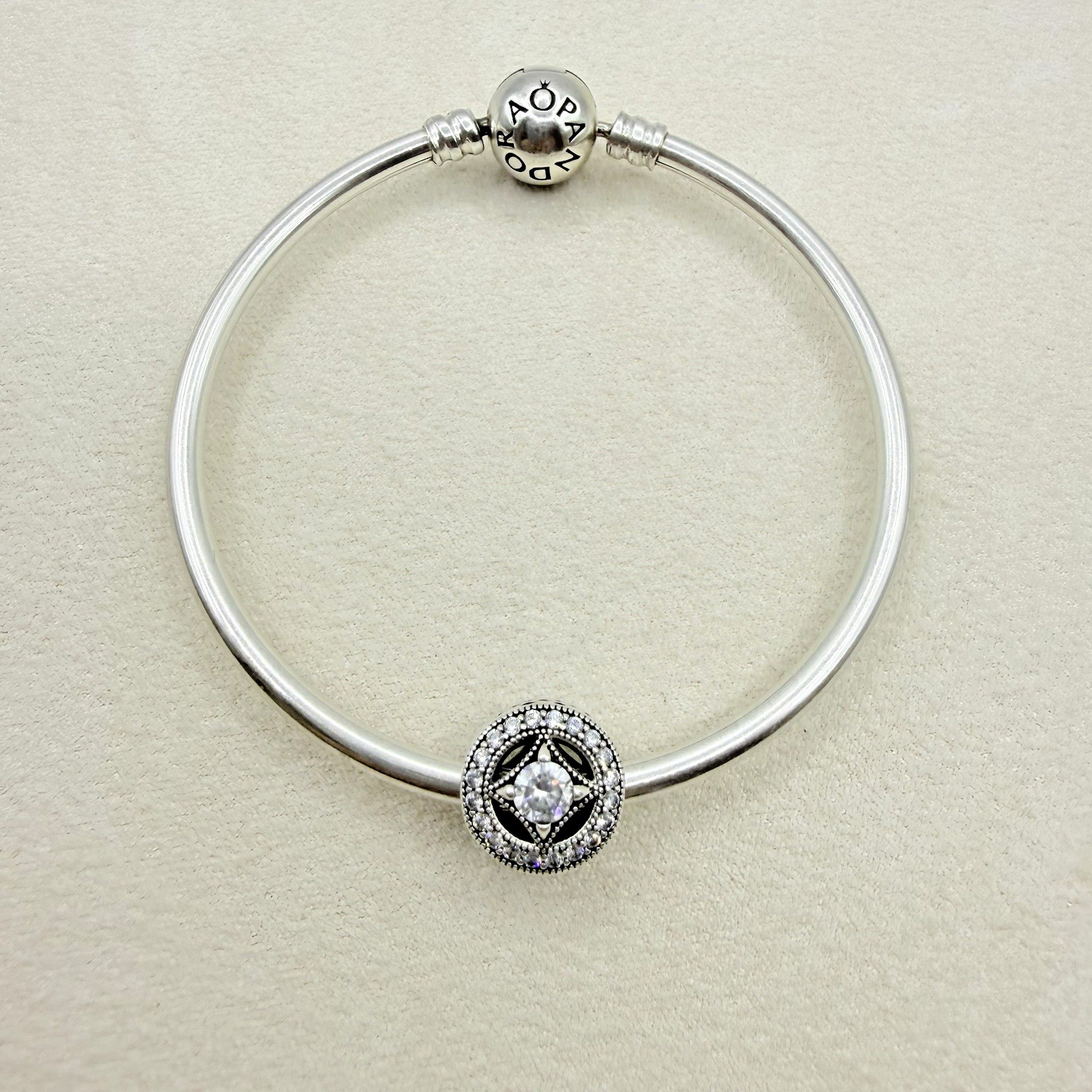 Pandora Sterling Silver Vintage Allure Round Charm Bead Pave CZ Stone