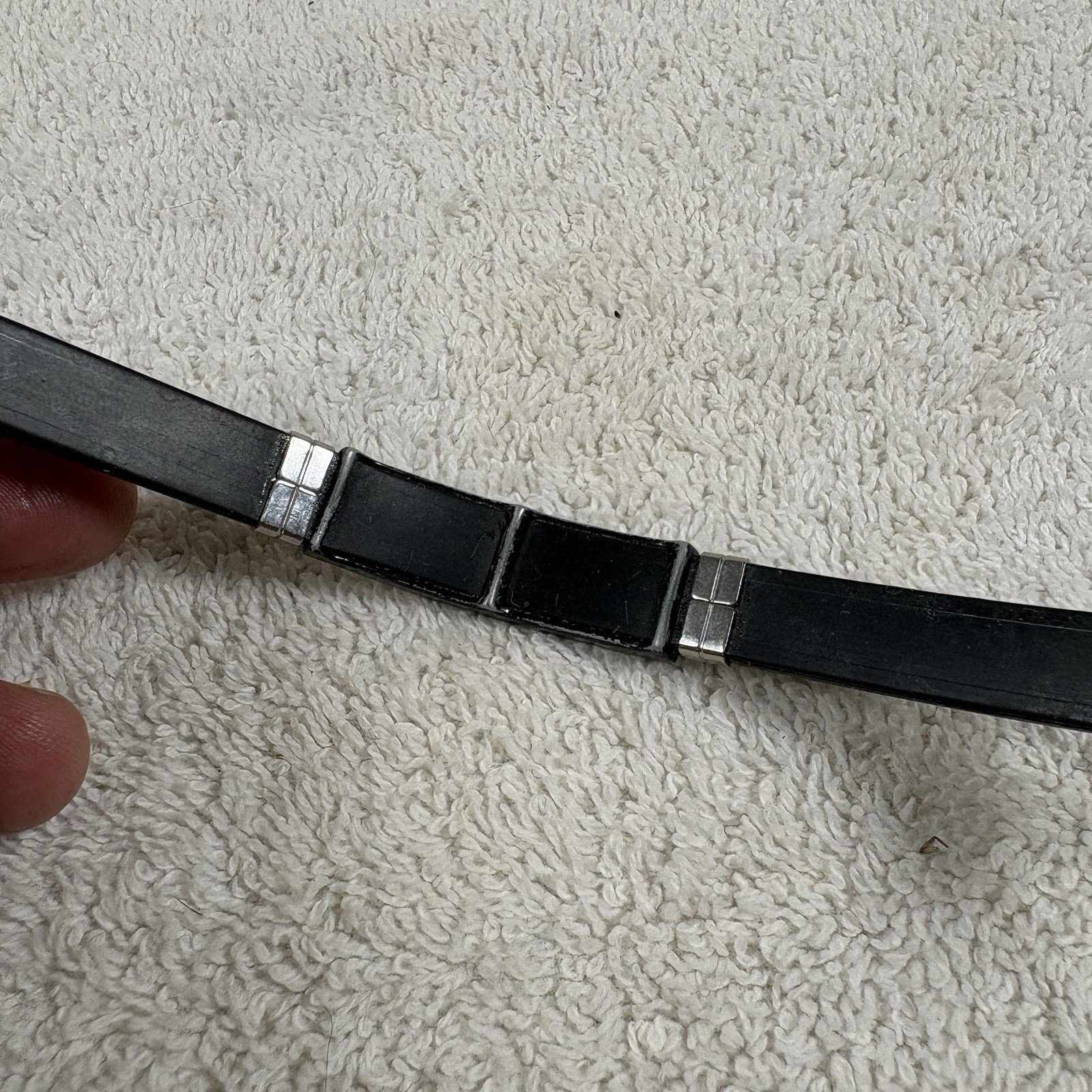 Black Bracelet White Crescent Moon Inlay Stainless Steel Accent Adjustable L-299