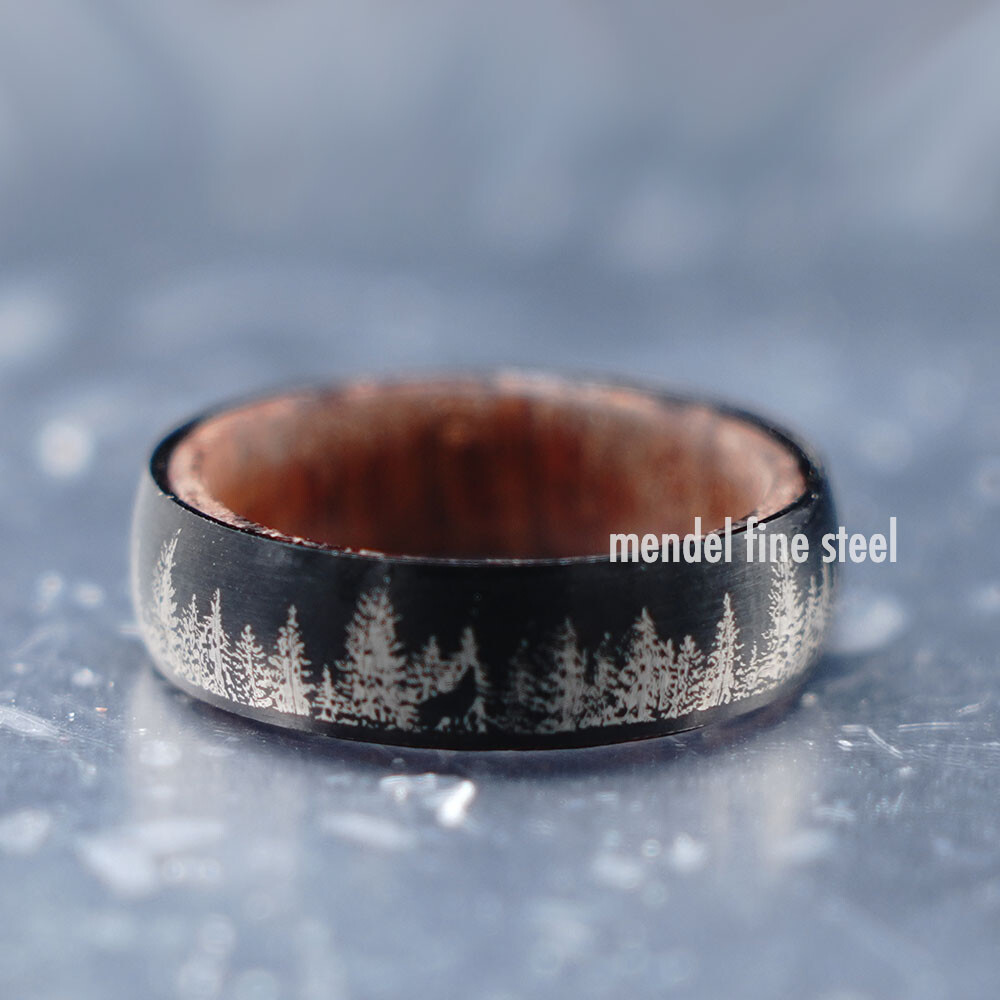 MENDEL Mens Womens Black Wooden Wolf Band Ring Size 5 6 7 8 9 10 11 12 13 14 15
