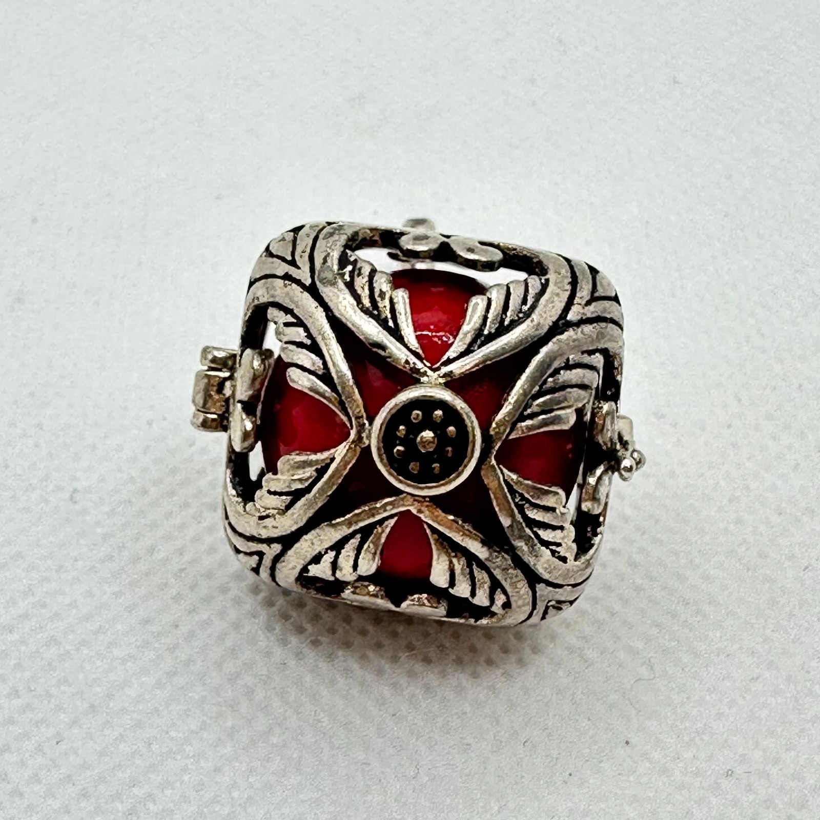 925 Sterling Silver Red Harmony Ball Pendant Cage Locket Chime Vintage