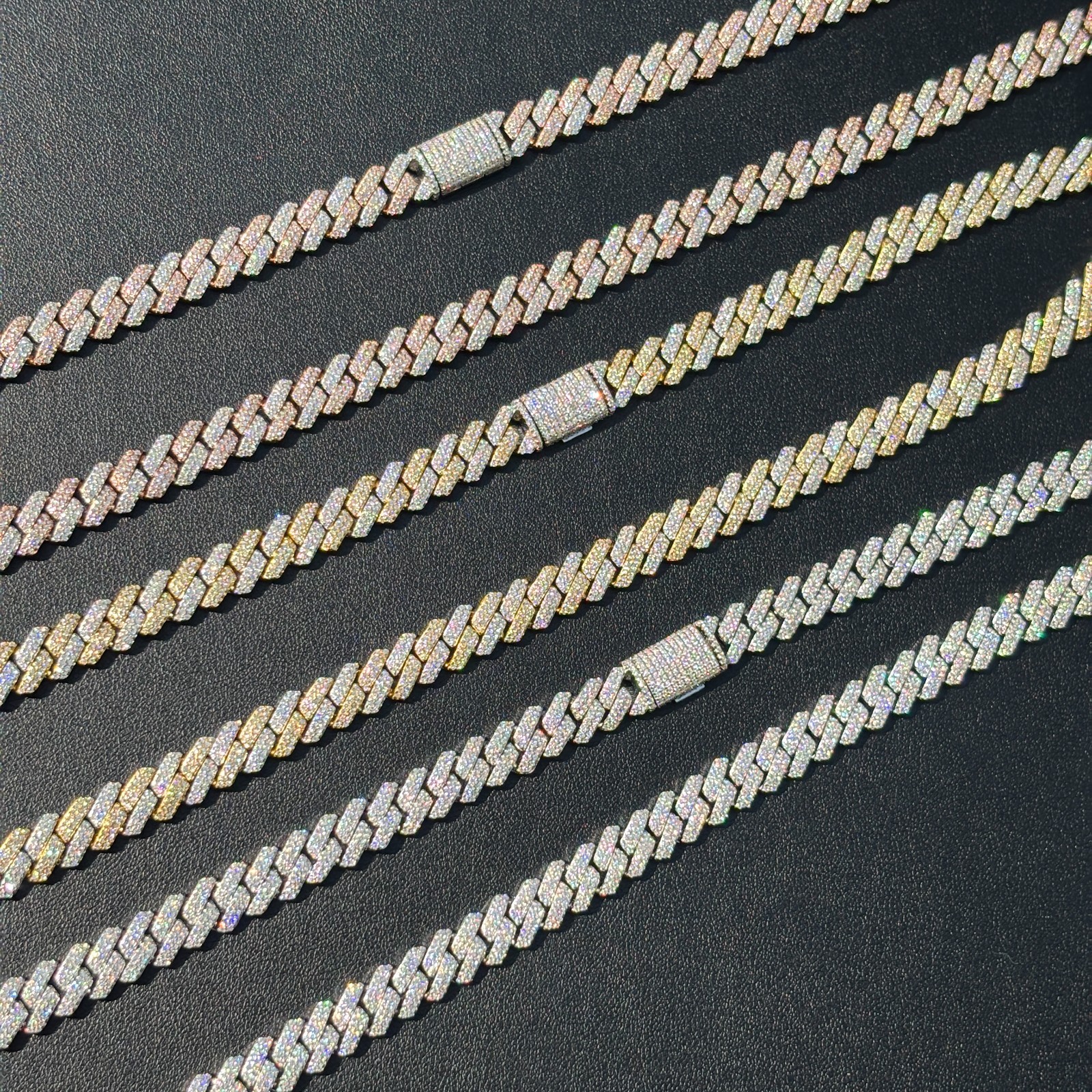 8mm Moissanite Cuban Prong Chain – 925 Sterling Silver or 14k Gold/Rose/Black