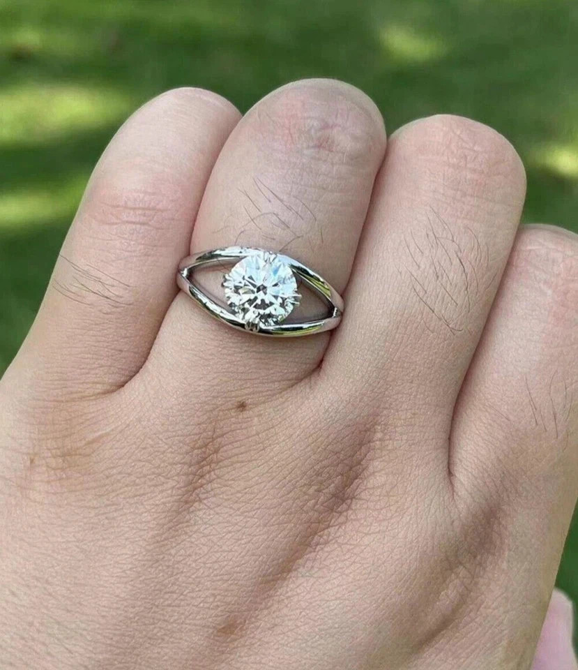 RARE Certified 3.00 Ct Ct White Treated Diamond Solitaire Ring In 925 Silver