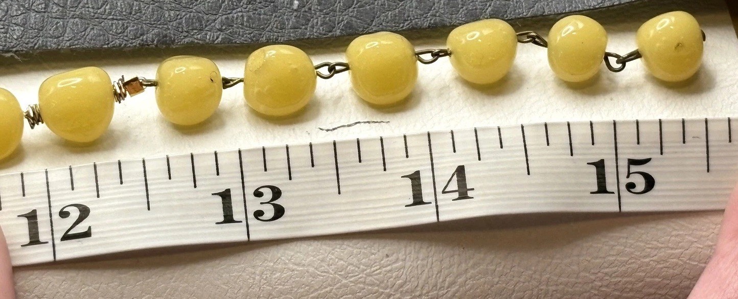 Vintage Made In Italy Yellow Art Glass Bead Necklace & Clip Ons Earring Set
