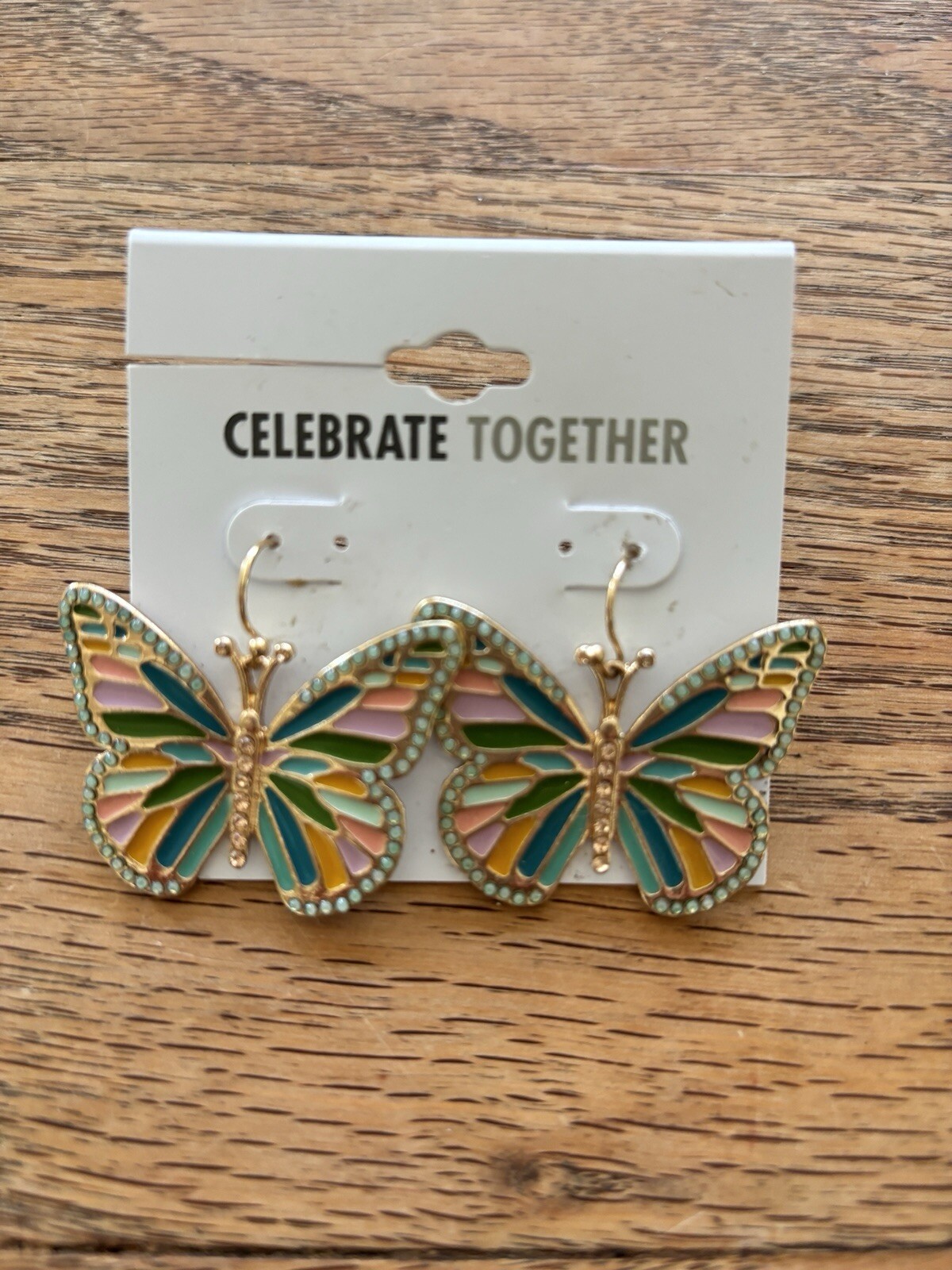 Celebrate Together Gold Tone Enamel Dangling Butterfly Earrings – New With Tags