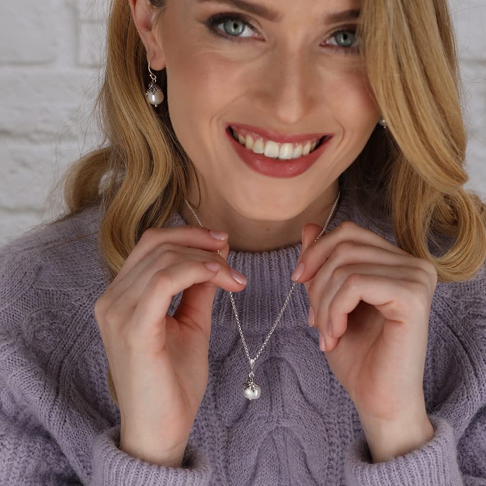 Paz Creations 925 Sterling Silver Pearl Pendant Necklace with Round Ball-Shap…
