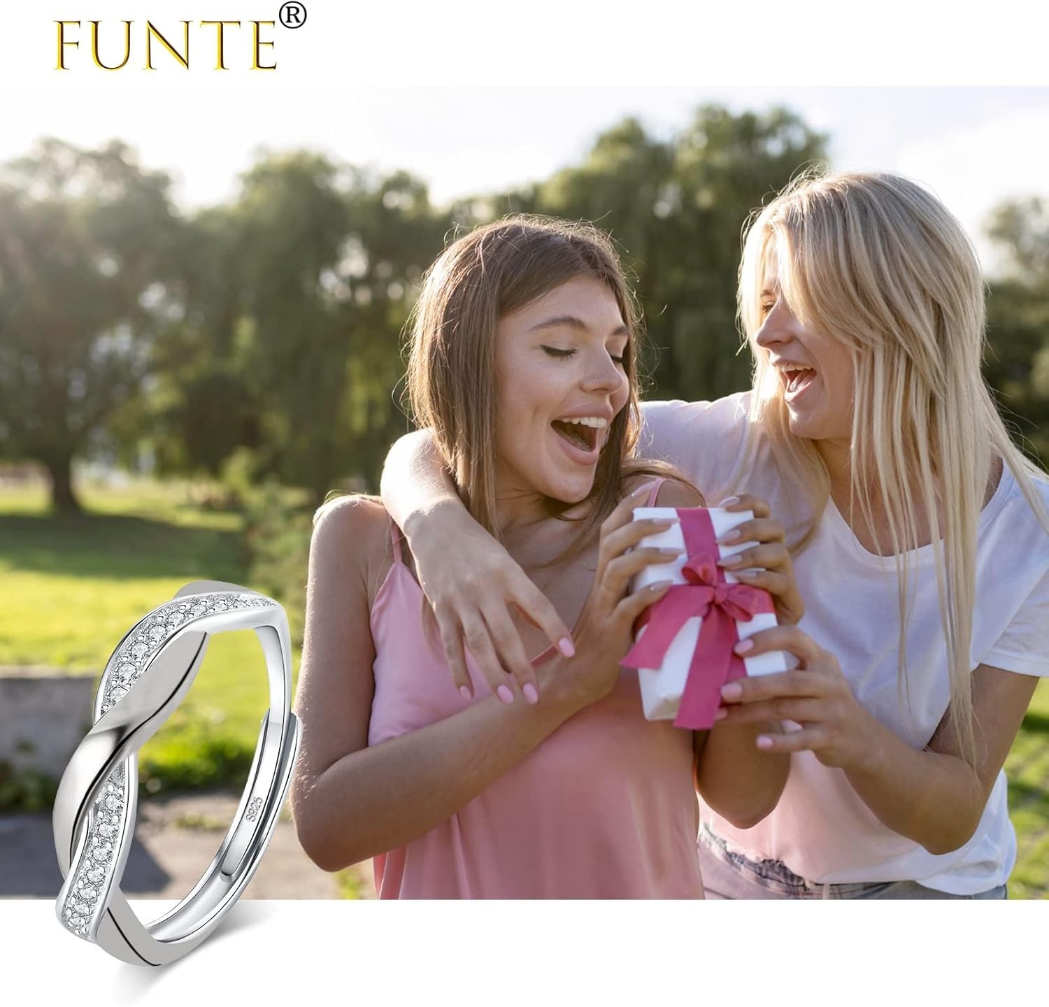 Elegant Adjustable 925 Silver Plated Ring – Cubic Zirconia Gift Box Included