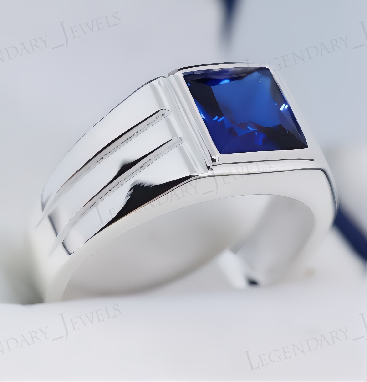 Natural Blue Sapphire Gemstone with 925 Sterling Silver Men’s Handmade Ring