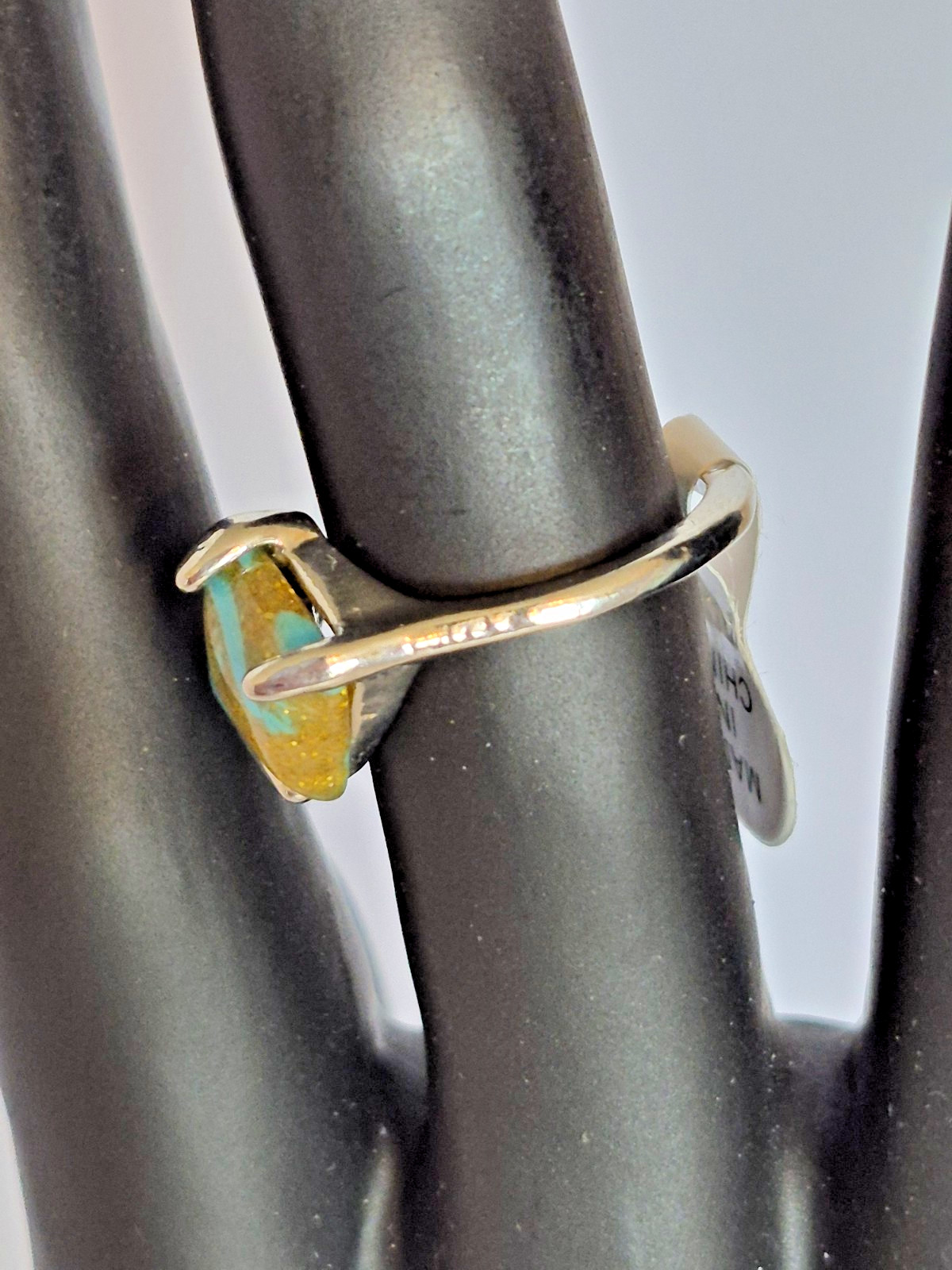 Silver-Toned Ring W/ Turquoise and Gold Looking Square Stone Size 8.5