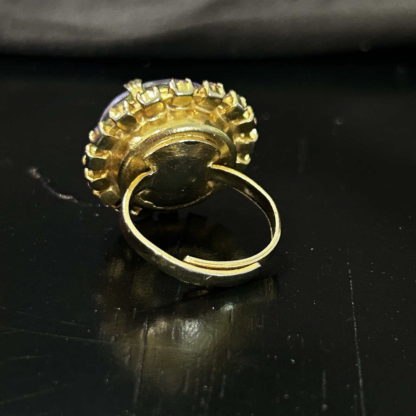 Vintage Ring Size 7.5 Adjustable Faux Amethyst Cluster Gold Tone