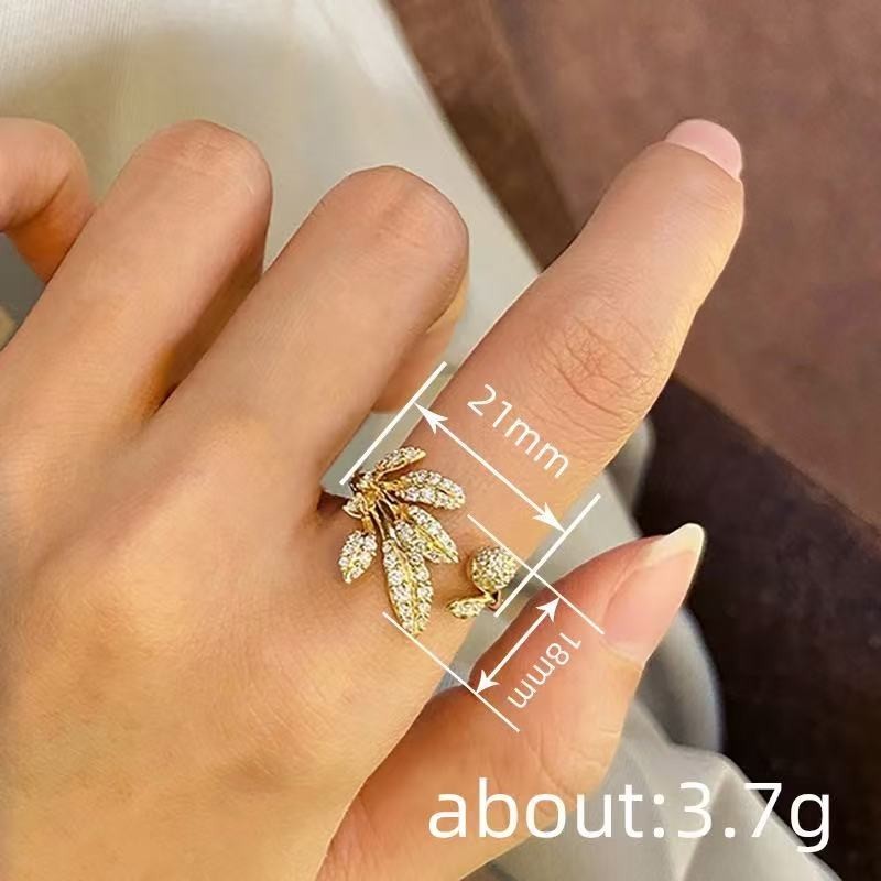 Fashion Women 18k Gold Plated Sparkling CZ Leaf Band Ring Adjustable Size 7-9