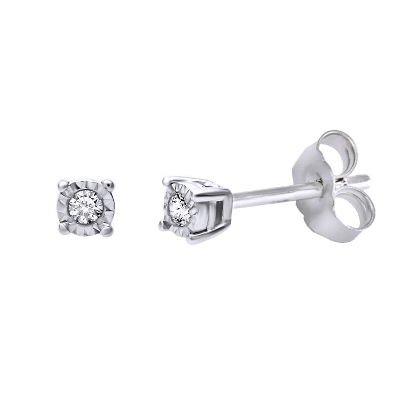 0.05 Ct Round Cut Natural Diamond 10K White Gold Stud Earrings