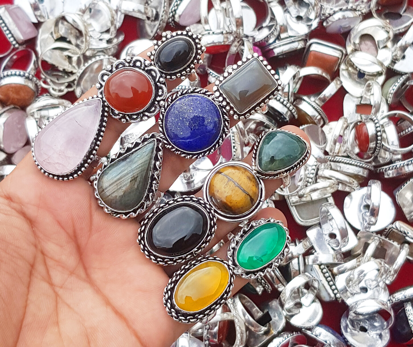 Assorted Gemstone Silver Plated Handmade Ring For Women