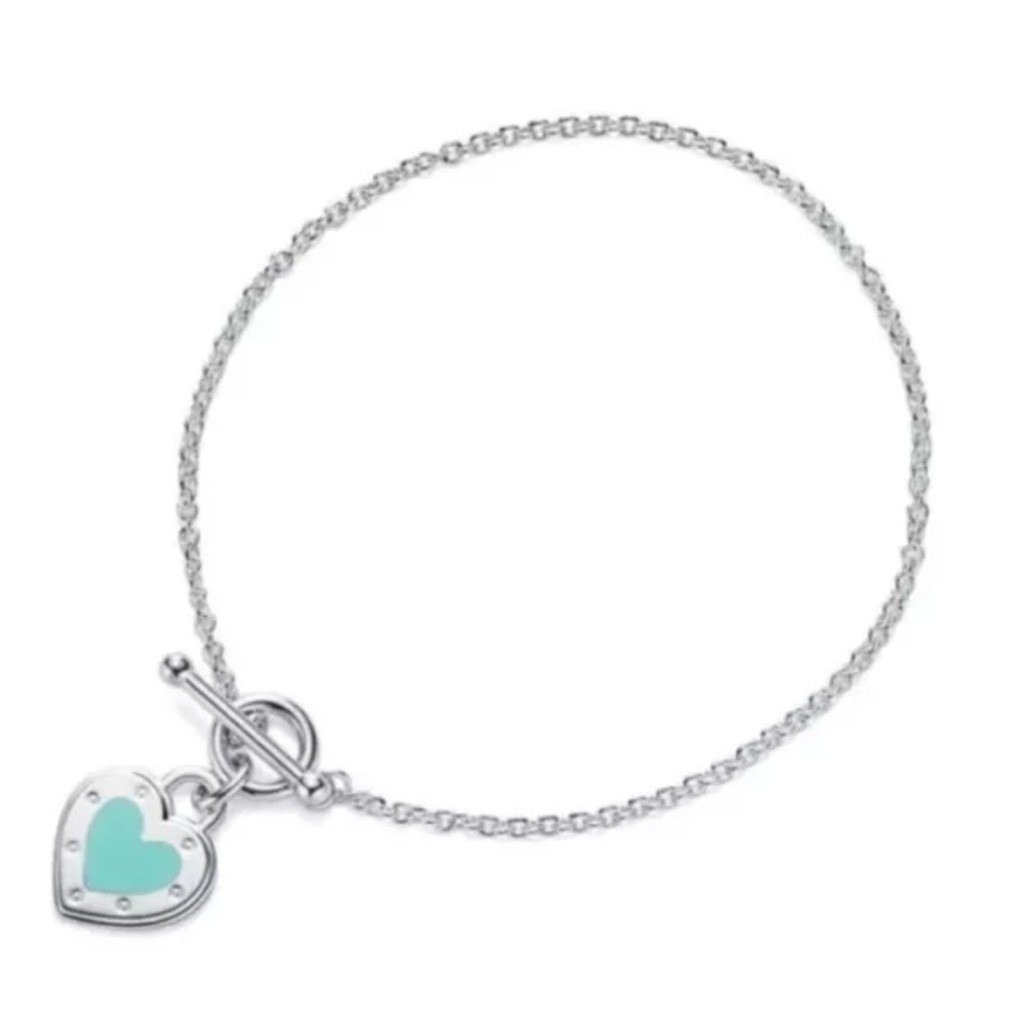 Tiffany & Co. Sterling Silver Blue Enamel “LOVE” Toggle Bracelet 6.3 Inches