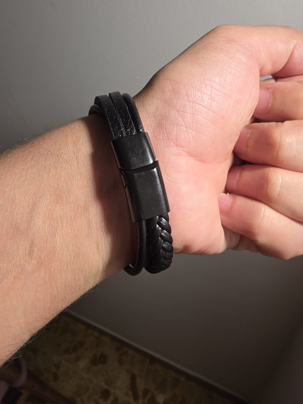 Unisex Leather Braided Wrap Bracelet – Black 21cm