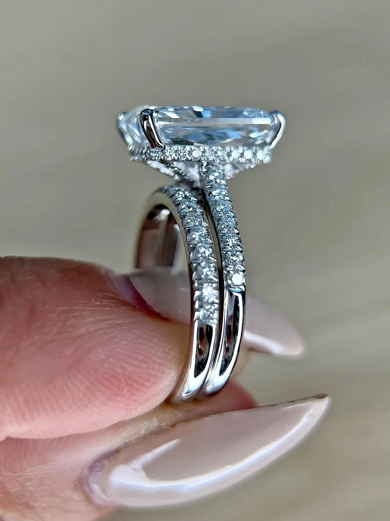 4.90 Ct Radiant-Cut EF/VS1 Lab Grown Diamond Engagement Ring Set 14k White Gold