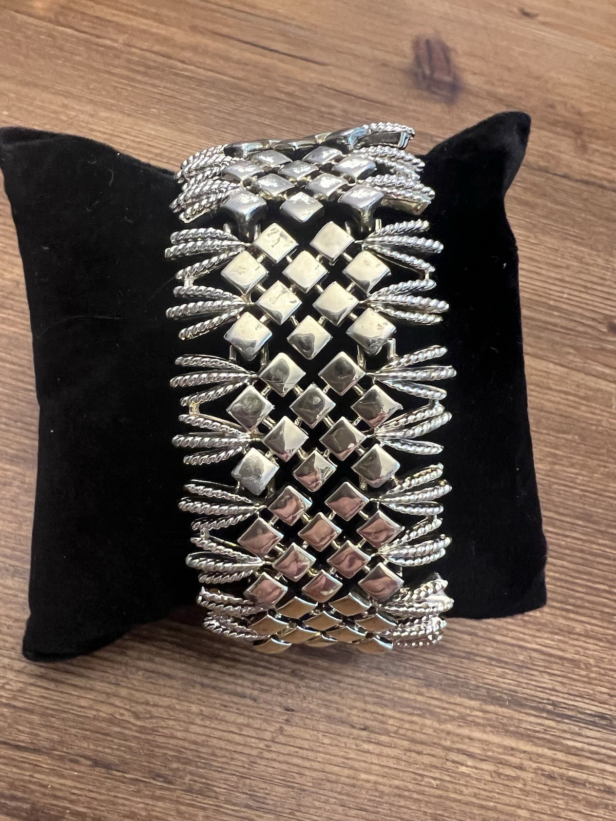 Vintage Coro 1-1/4 Inch Wide Bracelet Silver Tone