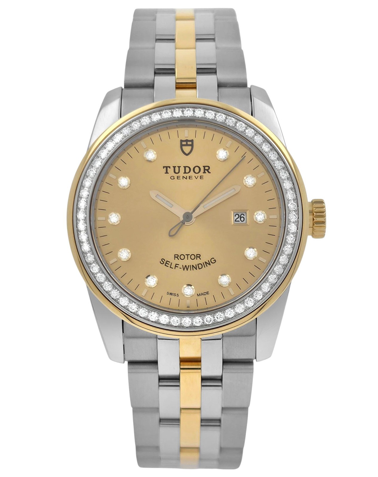 Tudor Glamour 53023 Champagne Factory Diamond Bezel Dial Gold Steel 31MM Ladies