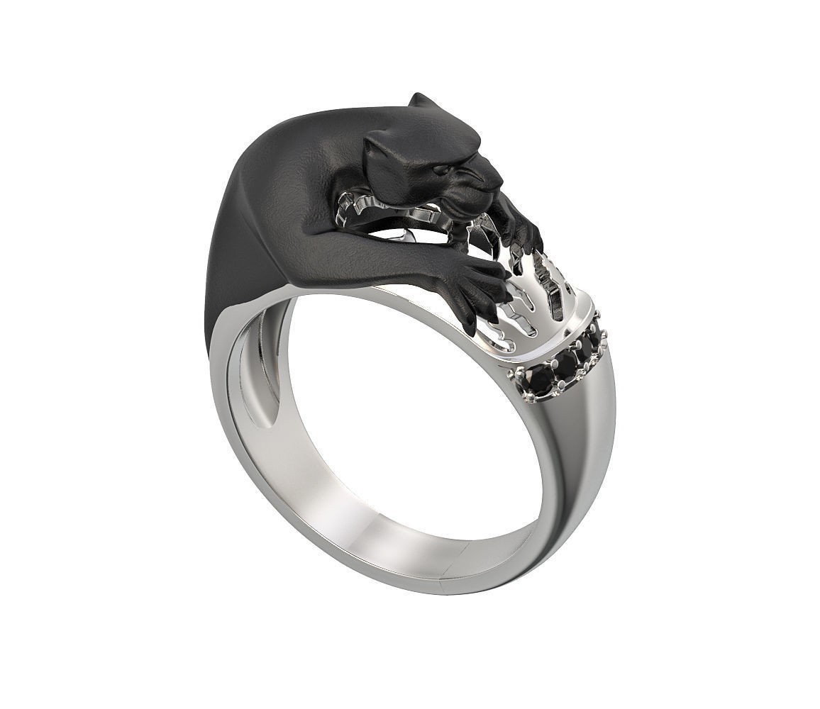 Lab Created Diamond Men’s Jaguar Gothic Punk 925 Sterling Silver Statement Rings