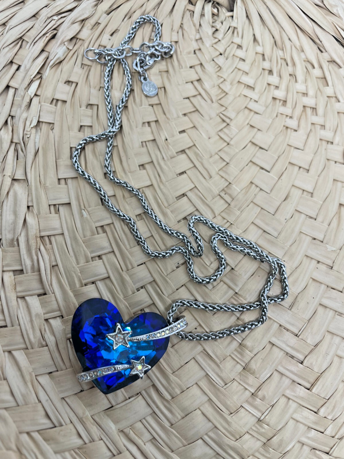 Qianse Swarovski Blue Heart OCEAN “Love U TO MOON & BACK” Necklace SHOOTING STAR