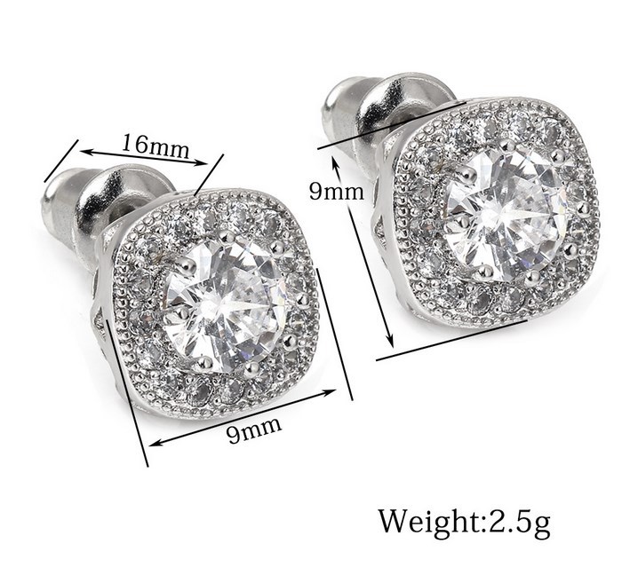 925 Sterling Silver Post Square Round CZ Stud Earrings Gift S1