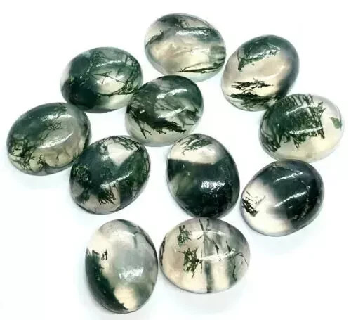 8×10 mm Natural Moss Agate Cabochon Oval Shape Loose Gemstone For Jewelry Making