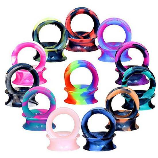 2PCS Silicone Flexible Ear Gauges Plugs Stretchers Double Flared Flesh Tunnels