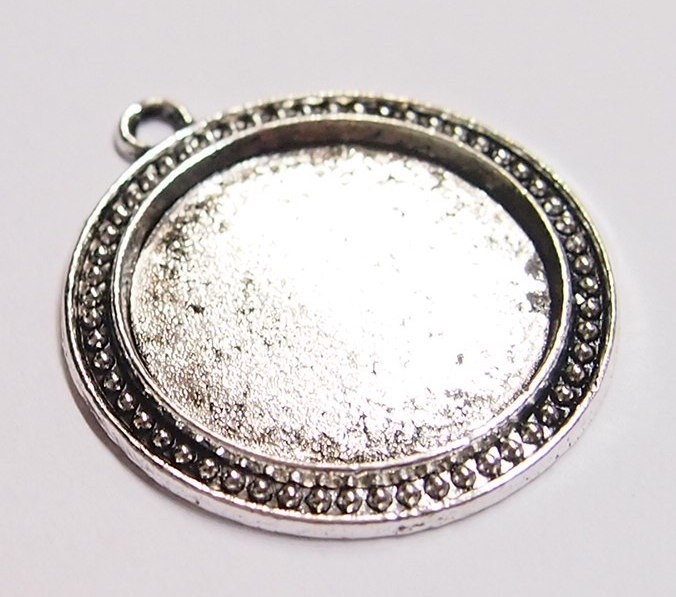 4 of 30mm Round Antique Silver Victorian Art Deco Beaded Pendant Setting 44x38mm