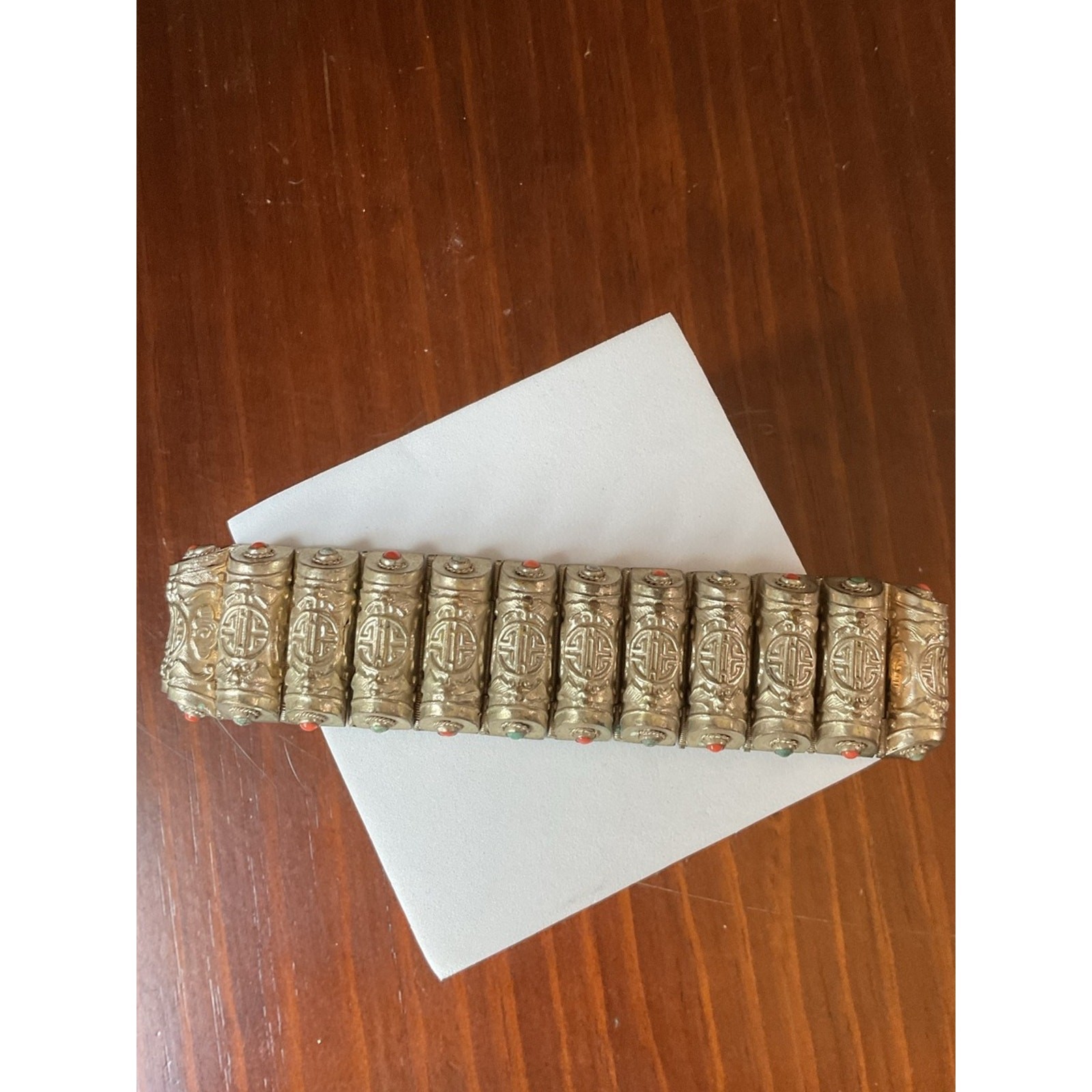 Vintage Chinese Export Silver Tone Asian Bracelet Cuff