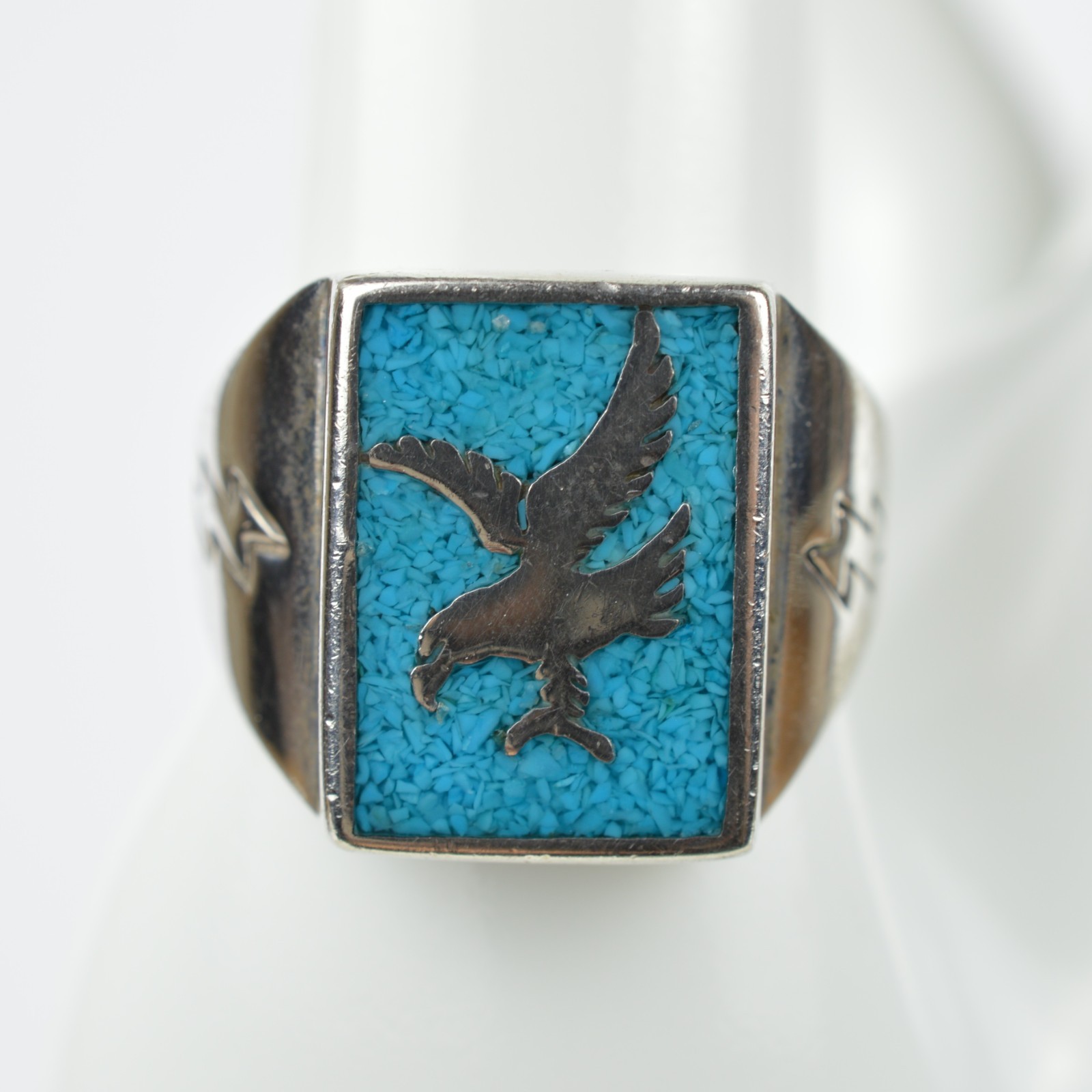 Carolyn Pollack Relios Sterling Silver Turquoise Eagle Inlay Ring Size 9.75 Mens