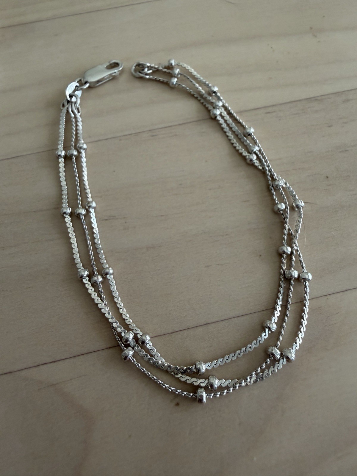 925 Sterling Silver Ball Beaded Station Chain Bracelet Women 7.5 Inch