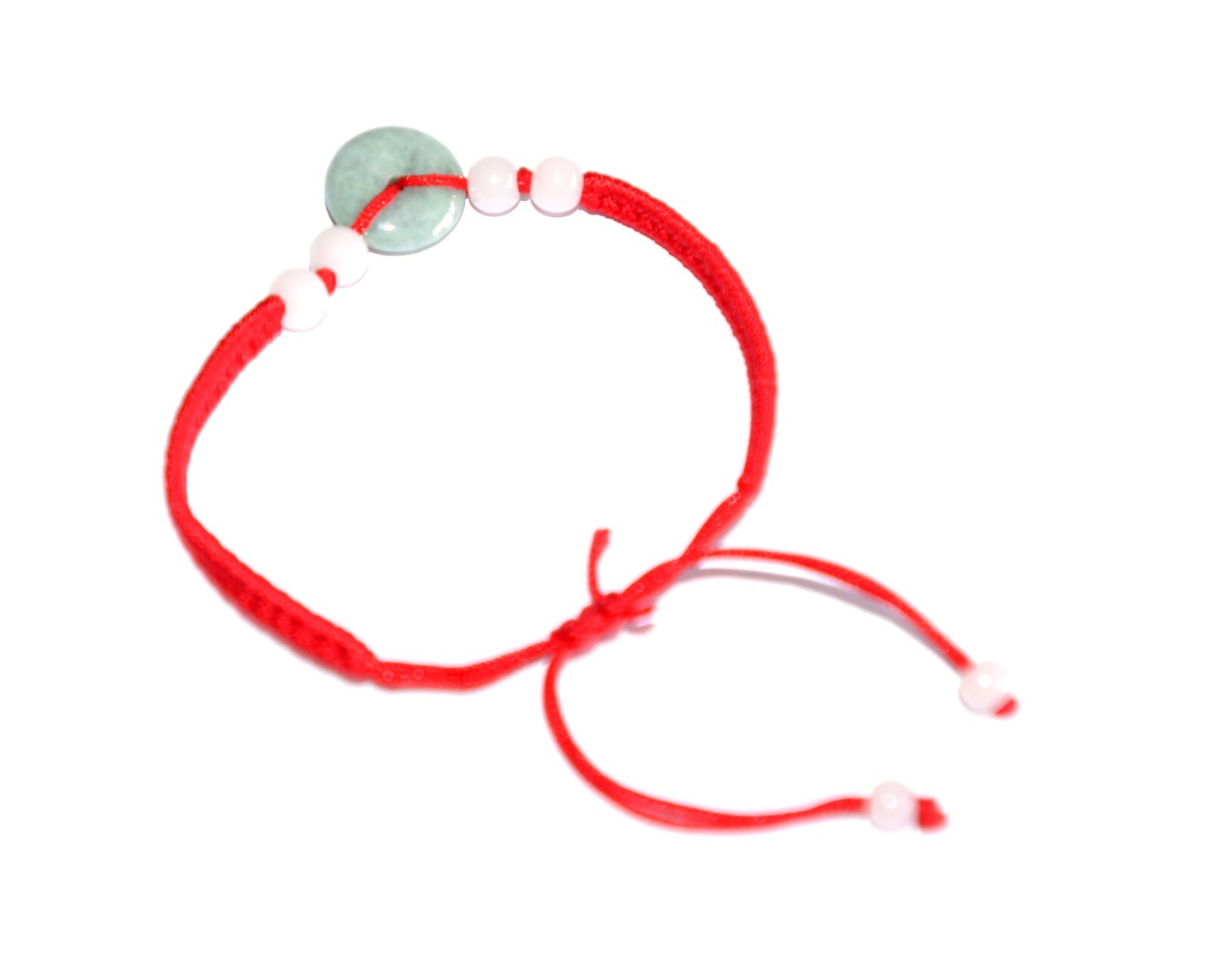 Macrame Friendship Adjustable Red Cord Feng Shui Jade Bi Disc Charm Bracelet