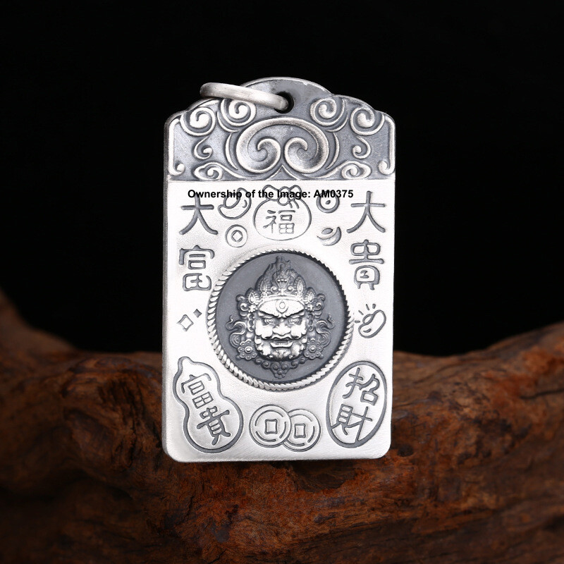 Solid 999 Fine Silver Pendant Good Luck Character Chinese Yellow Jambhala Amulet