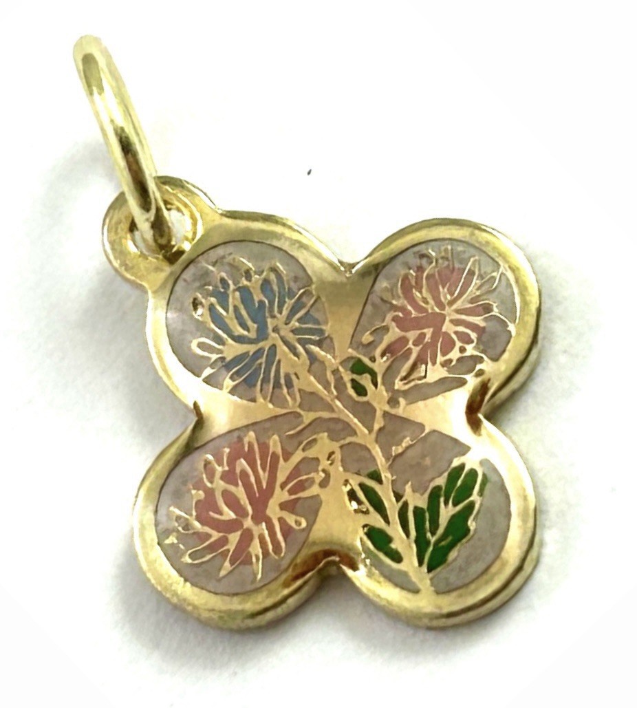Vintage Flower Charm Dainty Pendant Gold Plated Metal Enamel Jewelry