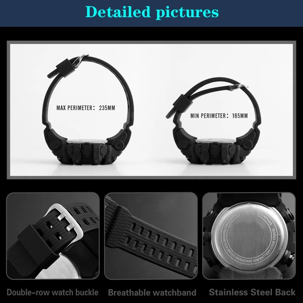 Men’s Digital Sports Watch LED Outdoor Military Style Alarm Stopwatch Rubber Str