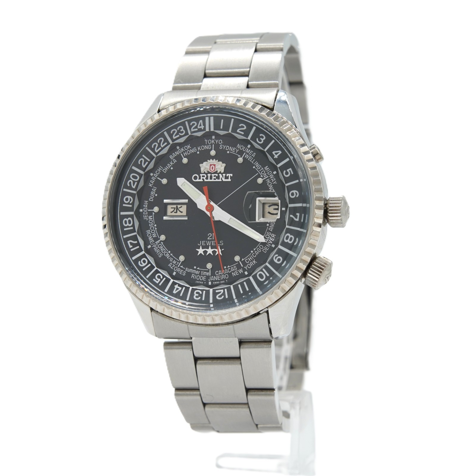 [N MINT] ORIENT King Master World Time EM00-C1CA Black 42mm Automatic Men’s A675